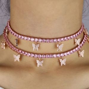 Butterfly pink iced out chain